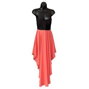 S.Y.L K. Epic Moi women's black and coral dress sz L strapless, symetrical skir